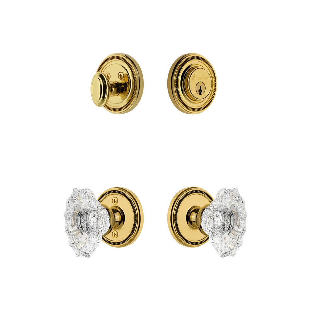 Soleil Rosette Entry Set with Biarritz Crystal Knob in Lifetime Brass