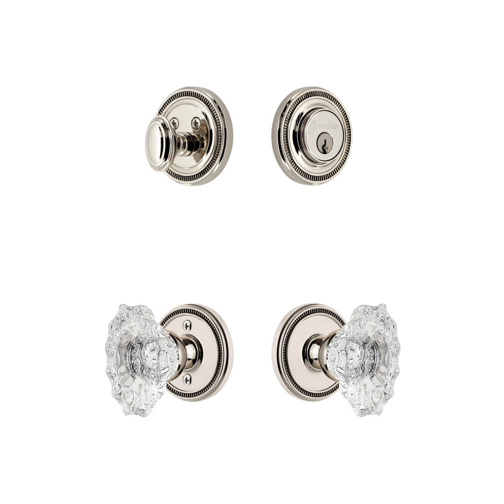 Soleil Rosette Entry Set with Biarritz Crystal Knob in Polished Nickel