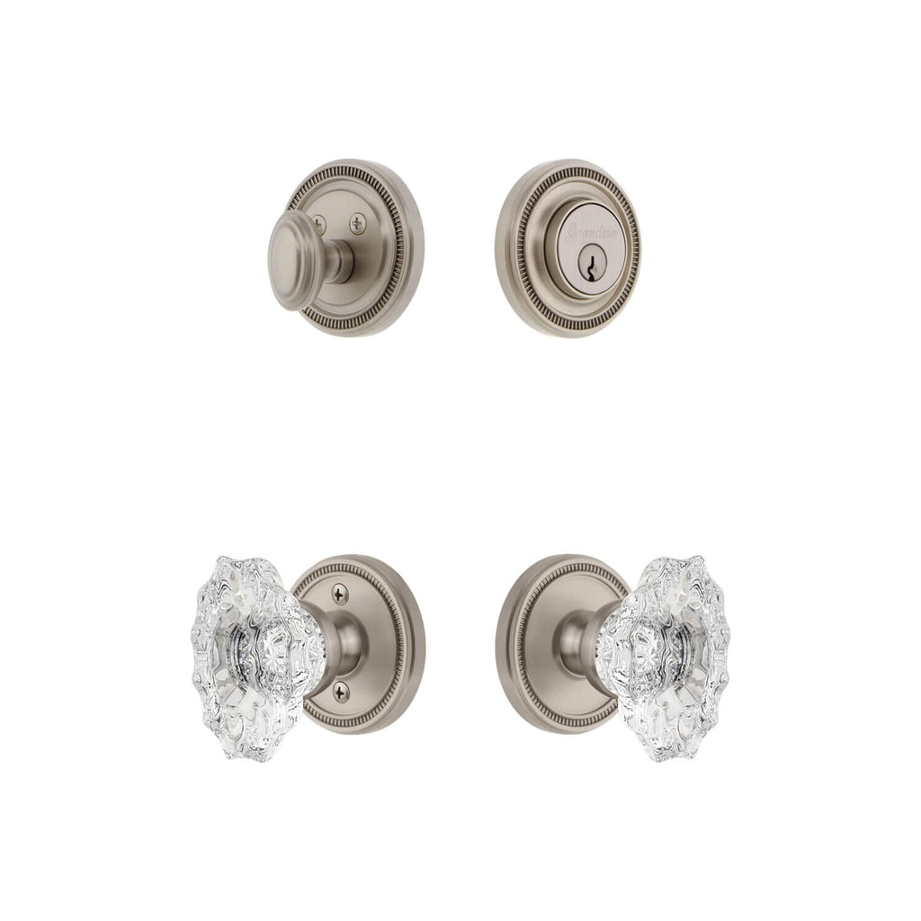 Soleil Rosette Entry Set with Biarritz Crystal Knob in Satin Nickel