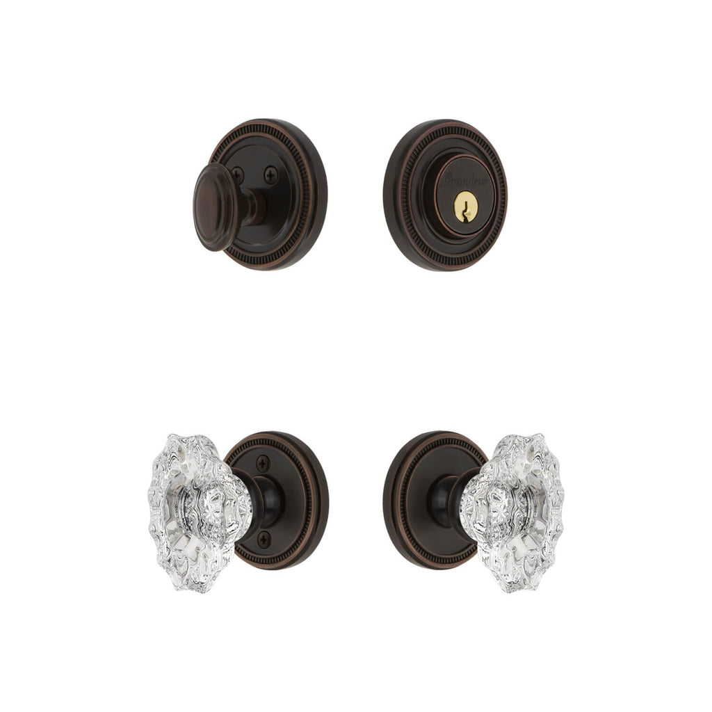 Soleil Rosette Entry Set with Biarritz Crystal Knob in Timeless Bronze