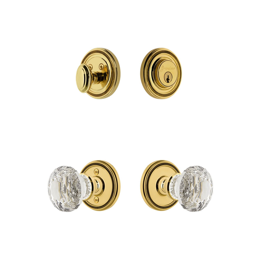Soleil Rosette Entry Set with Brilliant Crystal Knob in Lifetime Brass