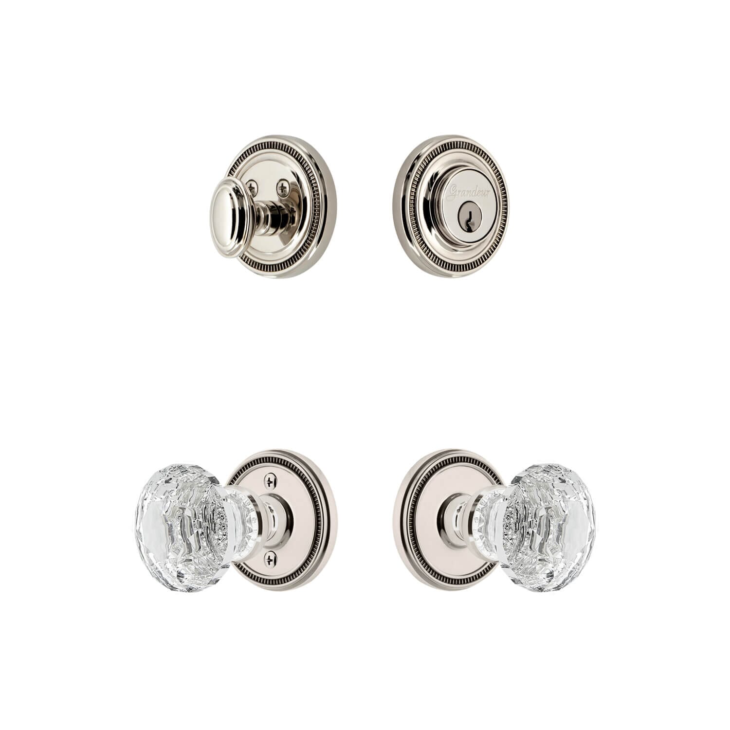 Soleil Rosette Entry Set with Brilliant Crystal Knob in Polished
