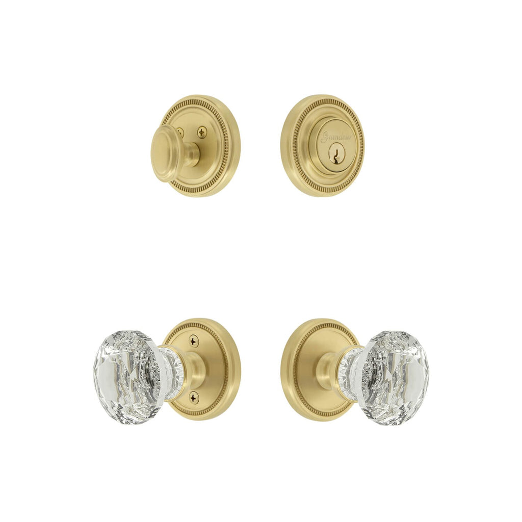 Soleil Rosette Entry Set with Brilliant Crystal Knob in Satin Brass