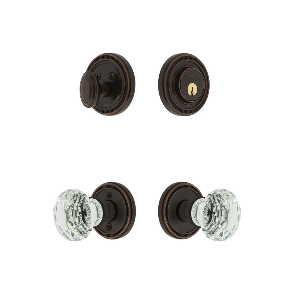 Soleil Rosette Entry Set with Brilliant Crystal Knob in Timeless Bronze