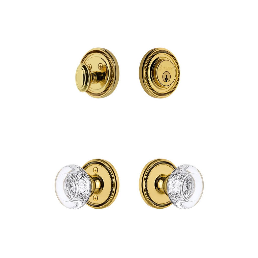 Soleil Rosette Entry Set with Bordeaux Crystal Knob in Lifetime Brass