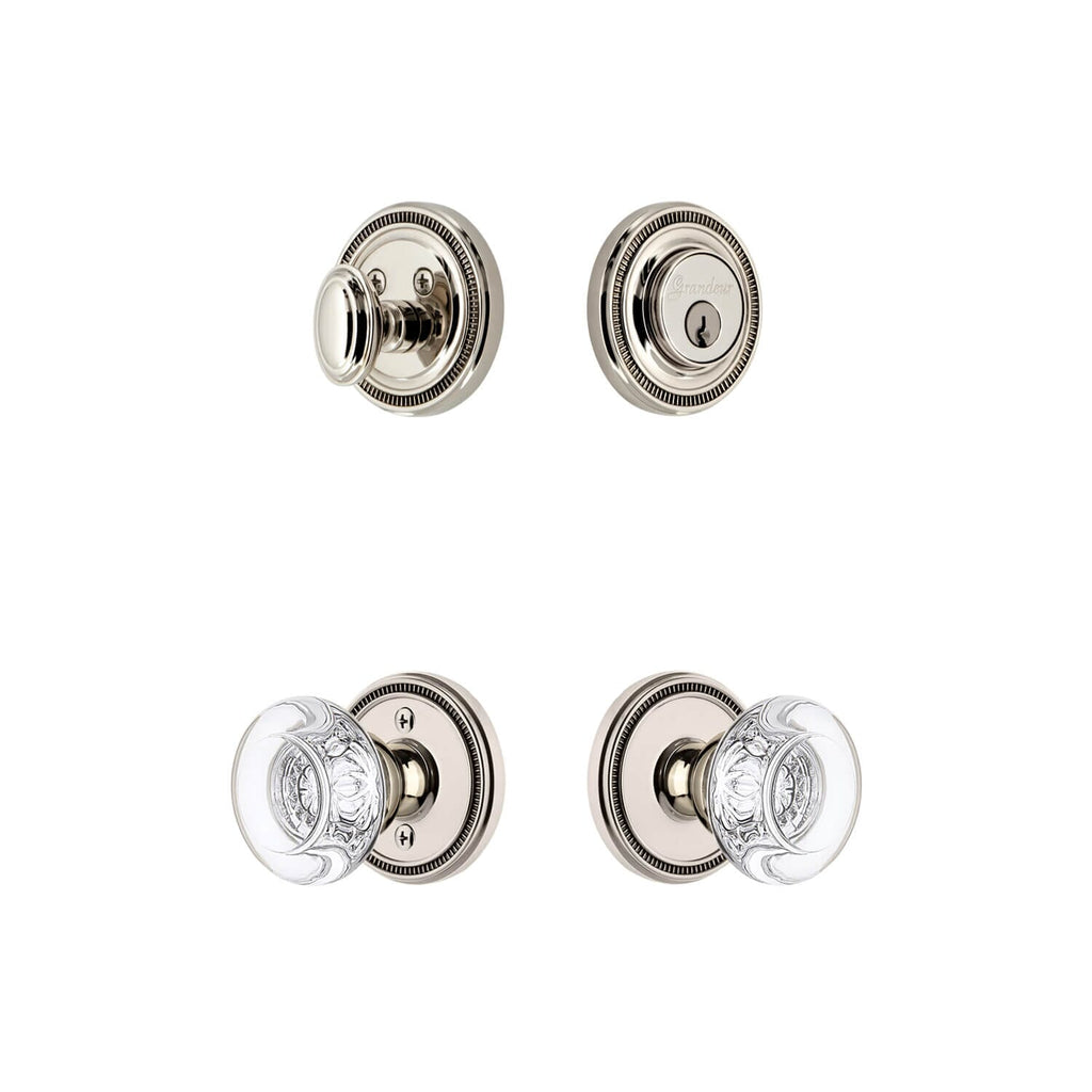 Soleil Rosette Entry Set with Bordeaux Crystal Knob in Polished Nickel