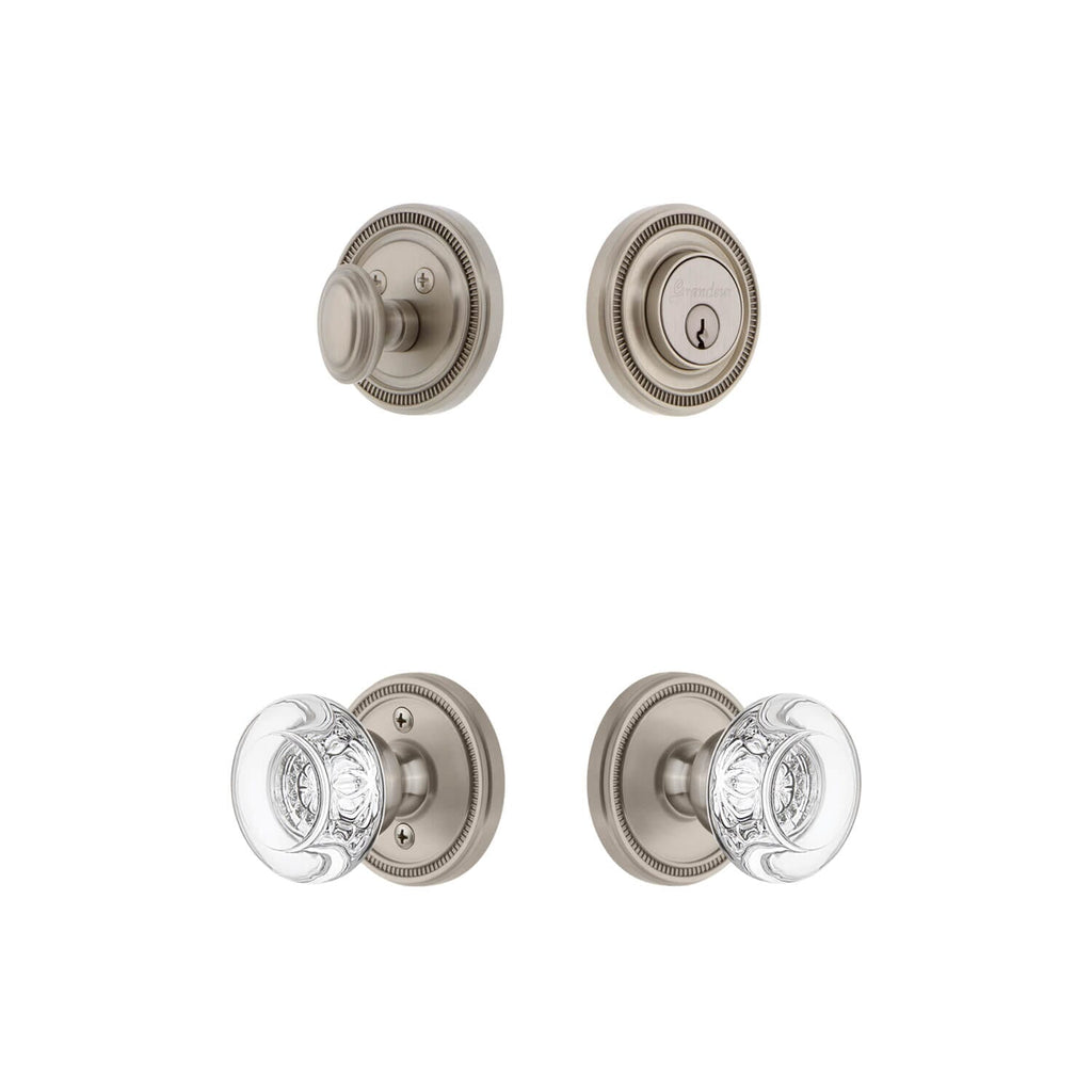 Soleil Rosette Entry Set with Bordeaux Crystal Knob in Satin Nickel