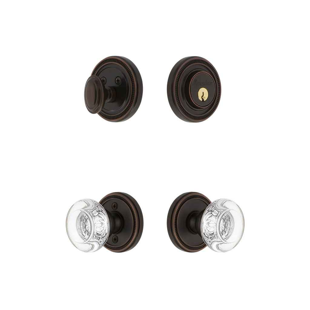 Soleil Rosette Entry Set with Bordeaux Crystal Knob in Timeless Bronze