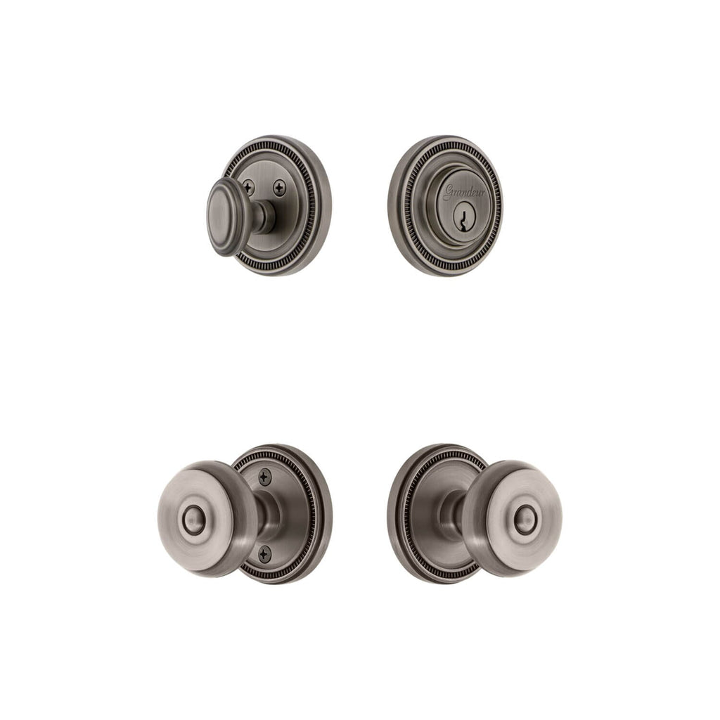 Soleil Rosette Entry Set with Bouton Knob in Antique Pewter