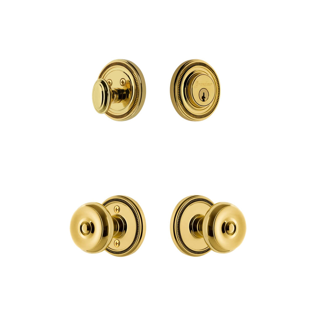 Soleil Rosette Entry Set with Bouton Knob in Lifetime Brass