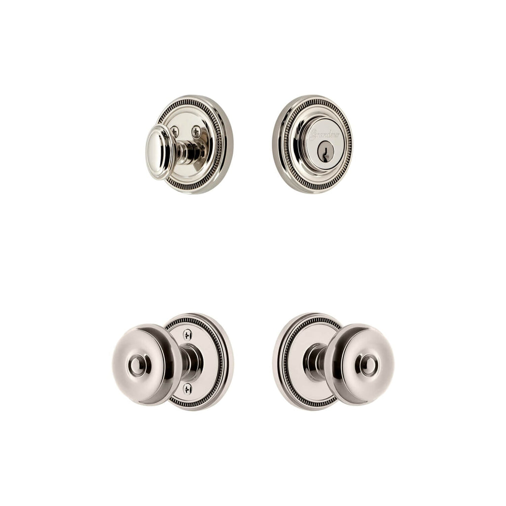 Soleil Rosette Entry Set with Bouton Knob in Polished Nickel