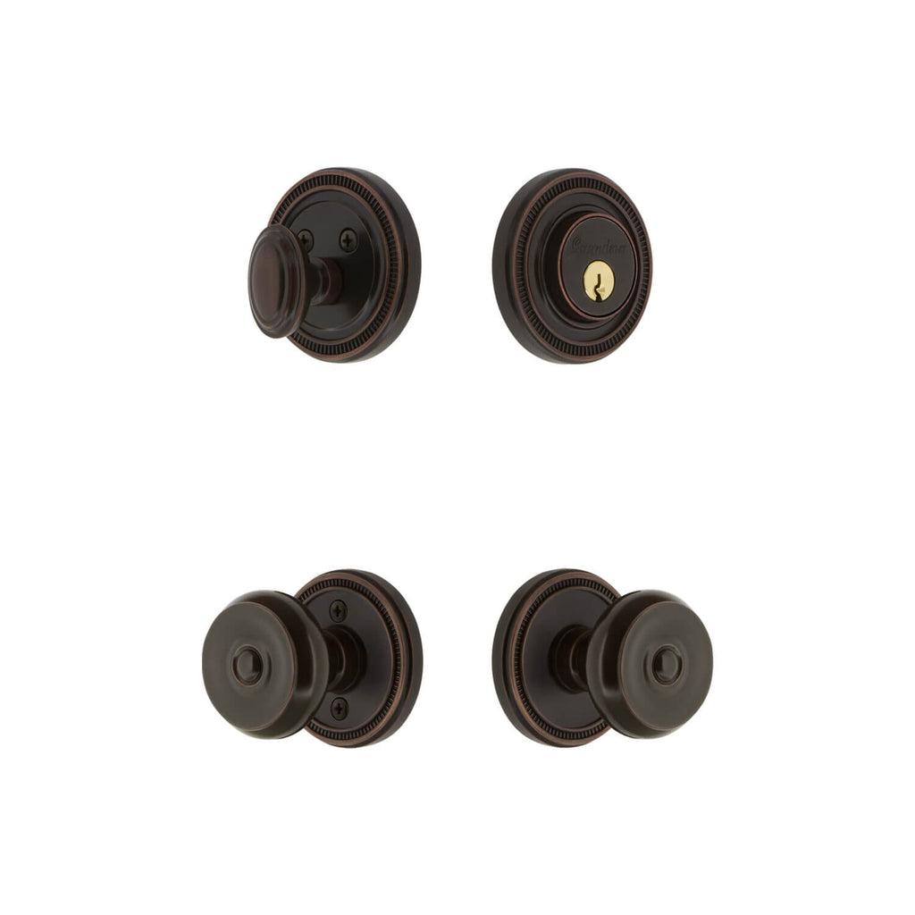 Soleil Rosette Entry Set with Bouton Knob in Timeless Bronze