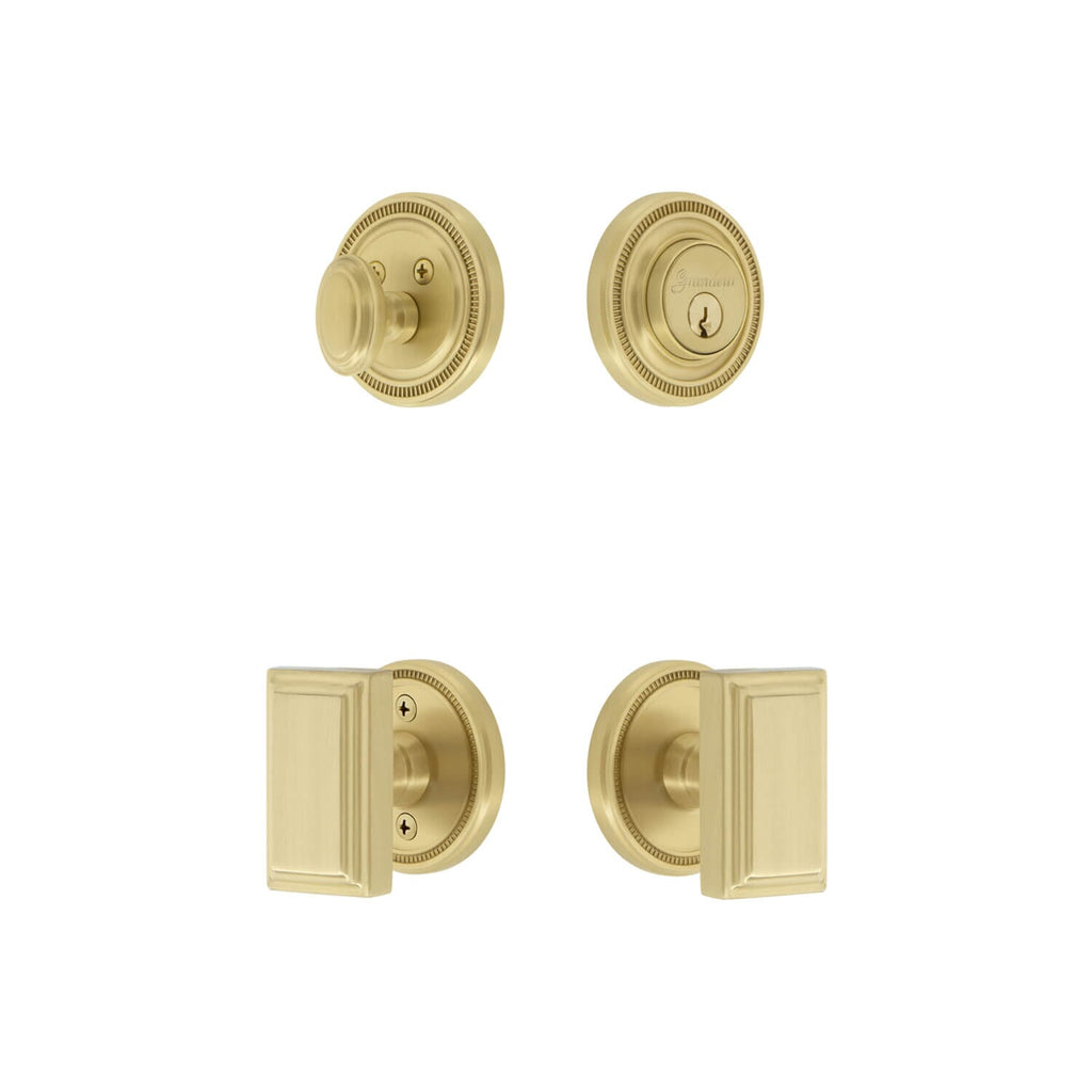 Soleil Rosette Entry Set with Carre Knob in Satin Brass