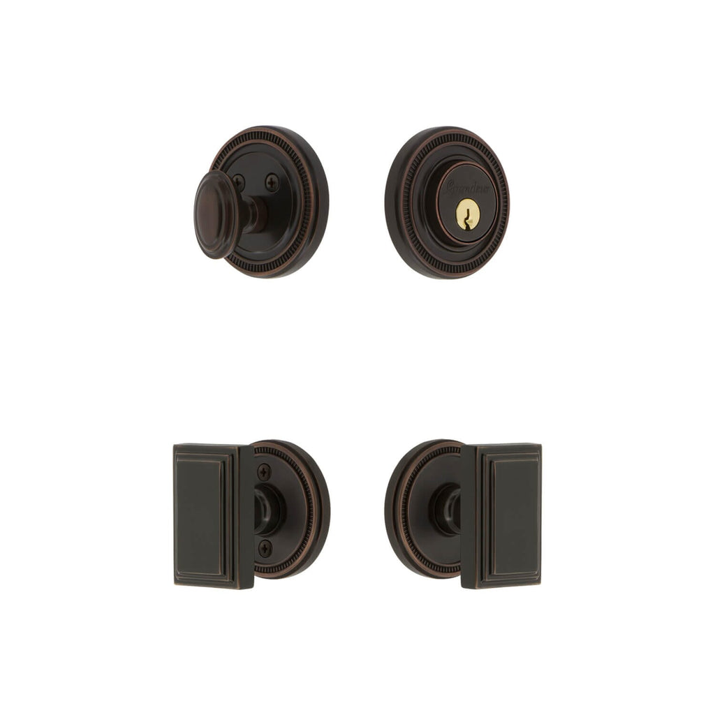 Soleil Rosette Entry Set with Carre Knob in Timeless Bronze