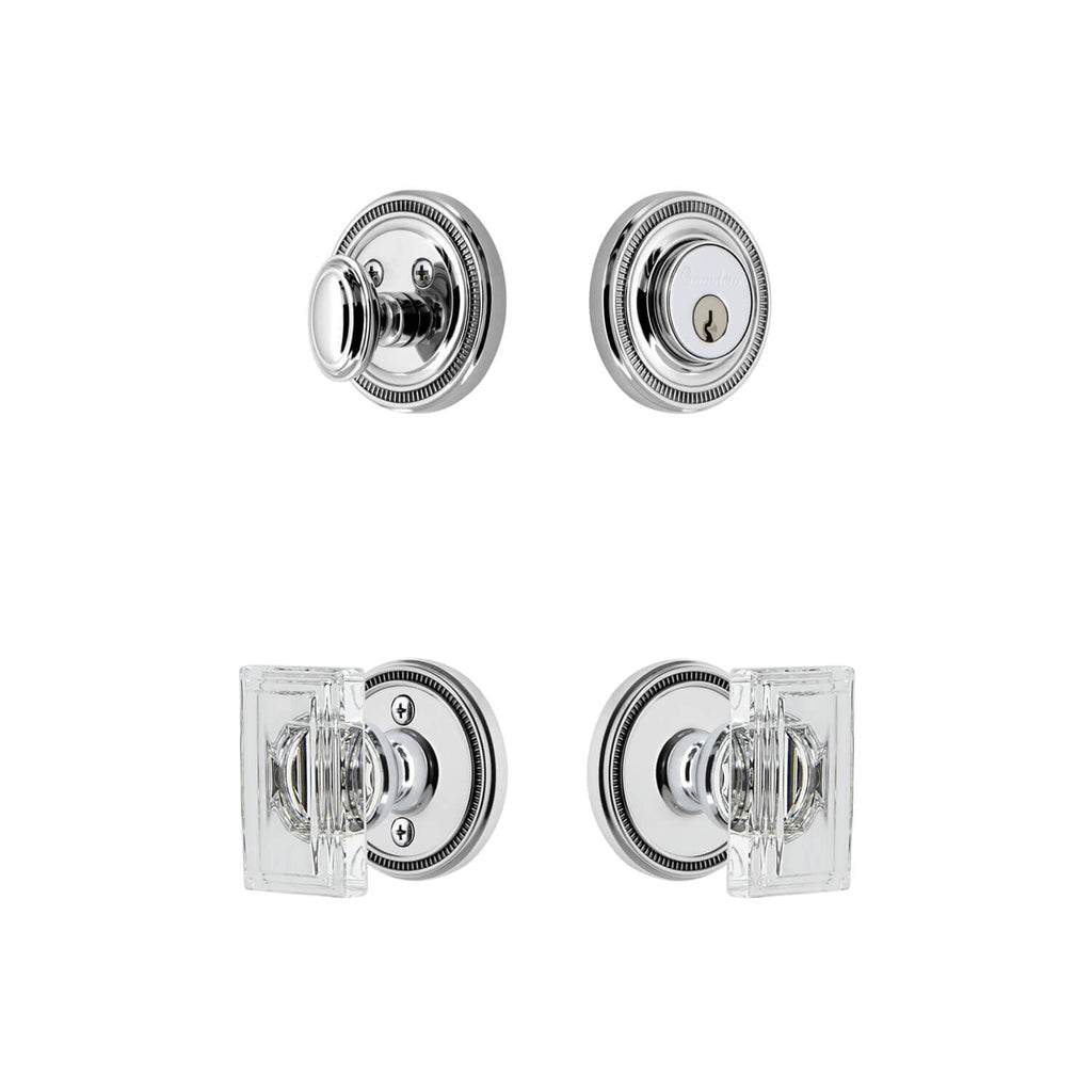Soleil Rosette Entry Set with Carre Crystal Knob in Bright Chrome