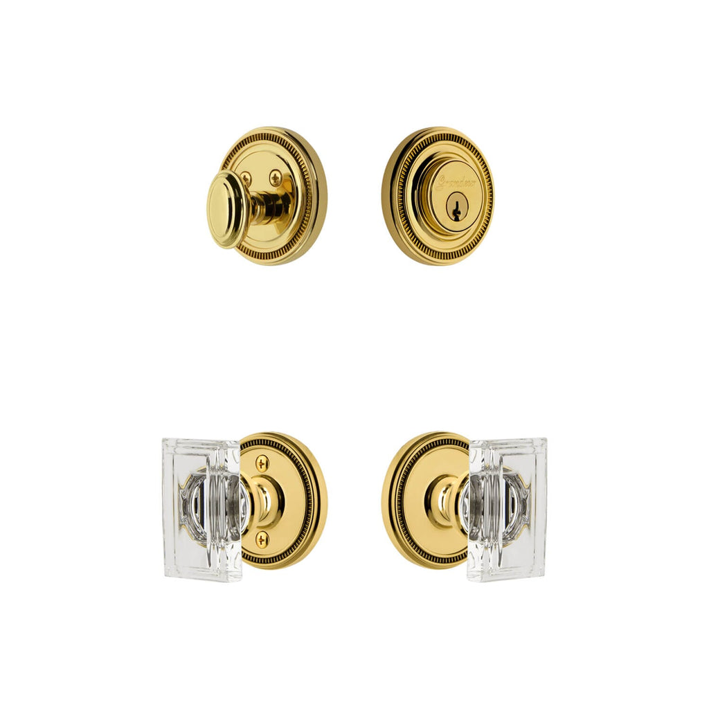 Soleil Rosette Entry Set with Carre Crystal Knob in Lifetime Brass