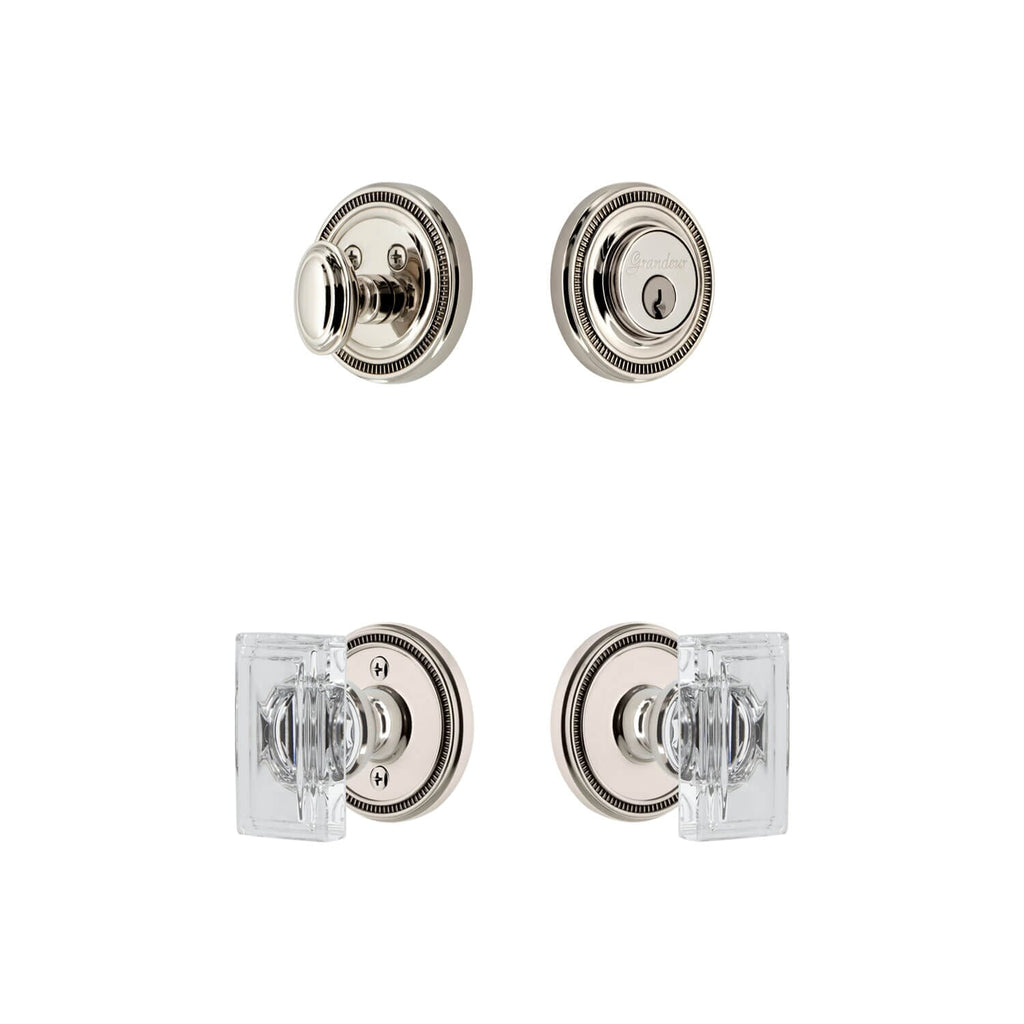 Soleil Rosette Entry Set with Carre Crystal Knob in Polished Nickel