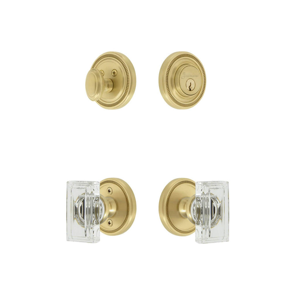 Soleil Rosette Entry Set with Carre Crystal Knob in Satin Brass