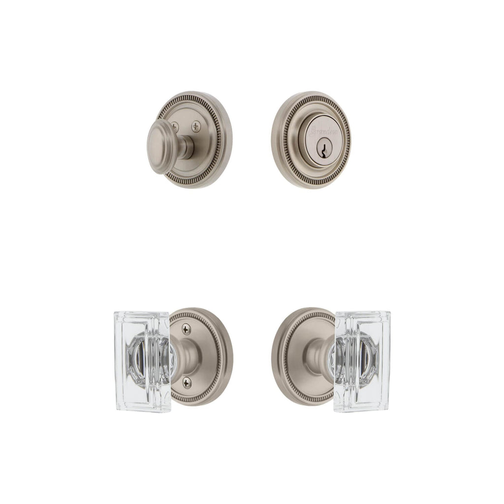 Soleil Rosette Entry Set with Carre Crystal Knob in Satin Nickel
