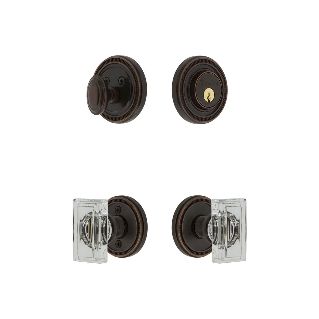 Soleil Rosette Entry Set with Carre Crystal Knob in Timeless Bronze