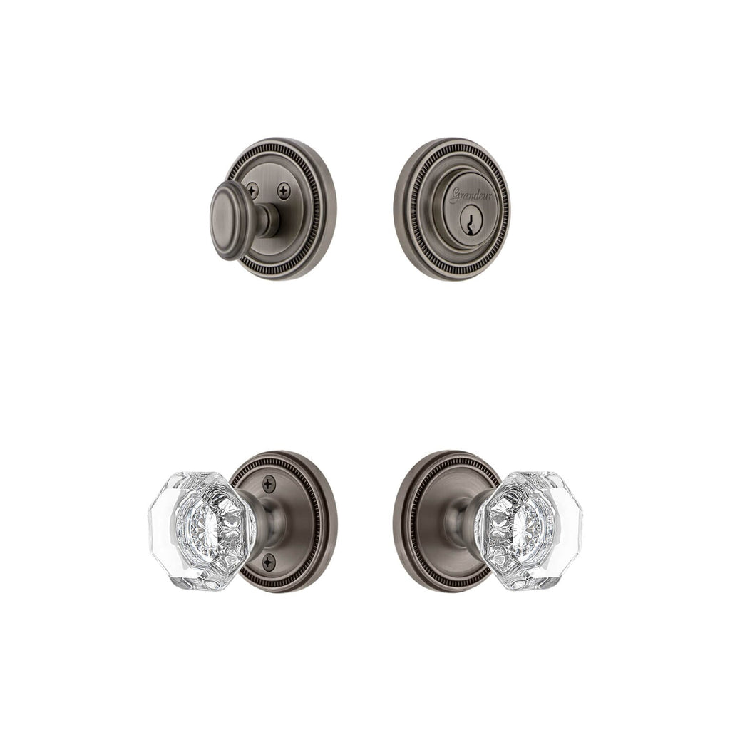 Soleil Rosette Entry Set with Chambord Crystal Knob in Antique Pewter