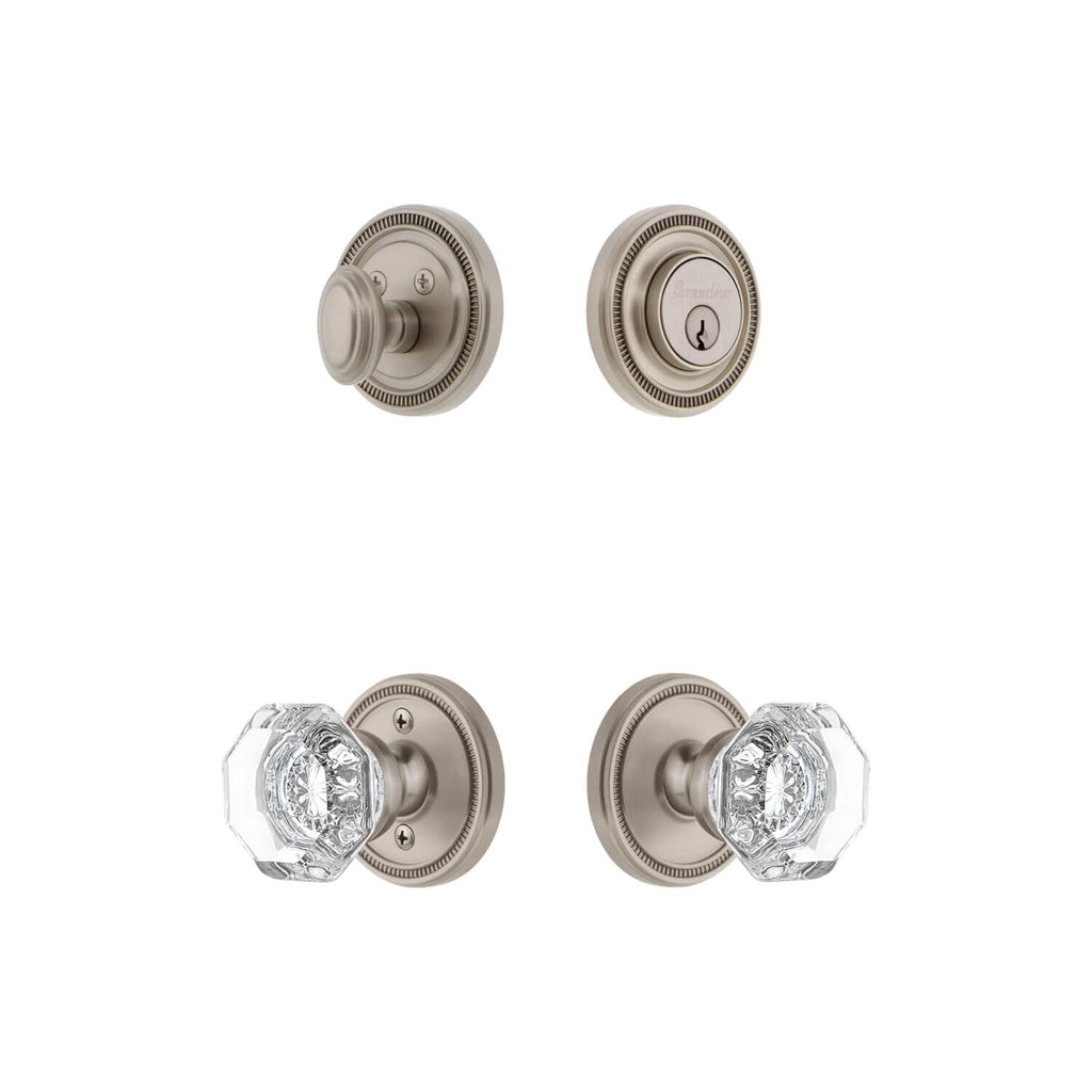 Soleil Rosette Entry Set with Chambord Crystal Knob in Satin Nickel