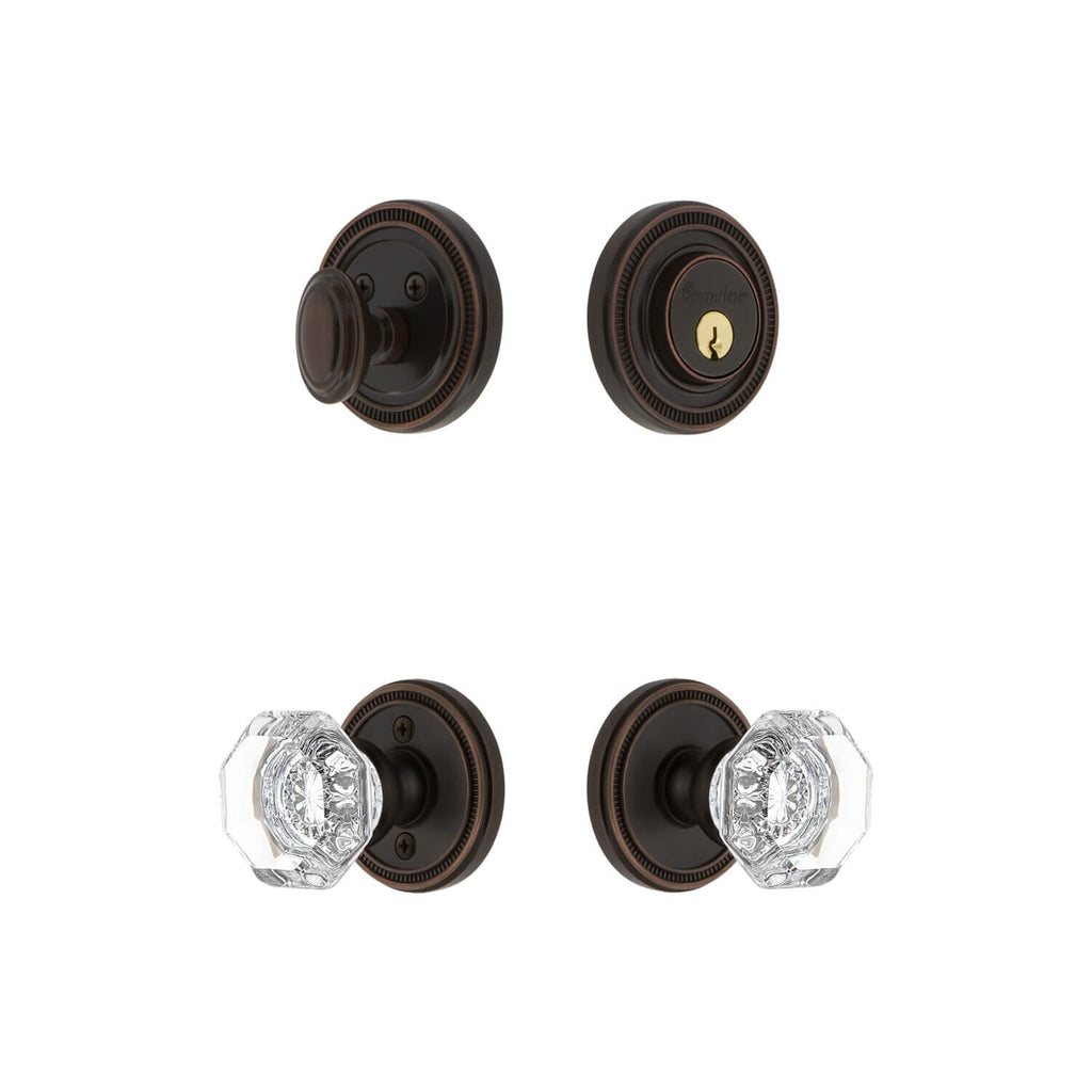 Soleil Rosette Entry Set with Chambord Crystal Knob in Timeless Bronze