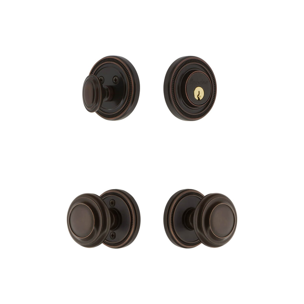 Soleil Rosette Entry Set with Circulaire Knob in Timeless Bronze