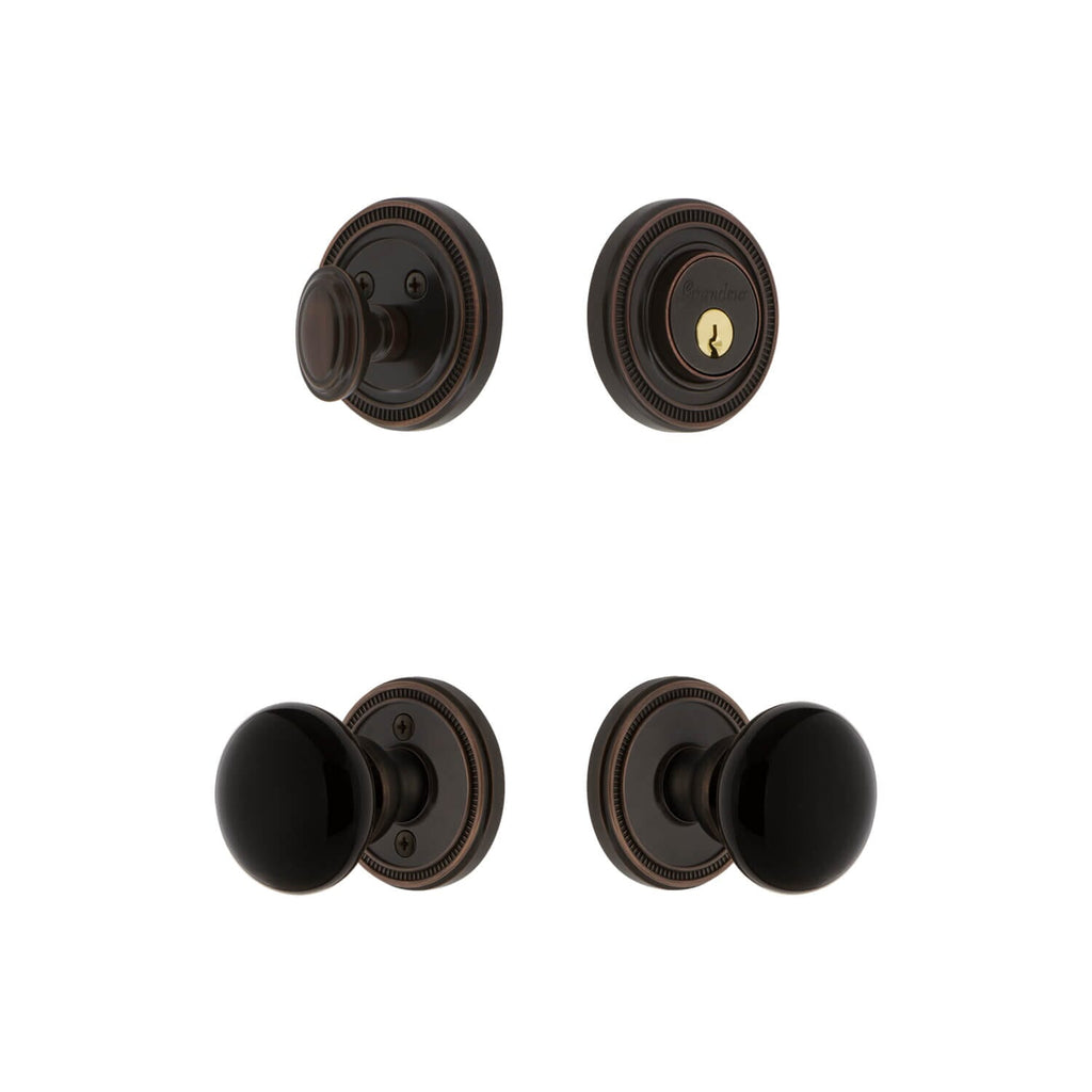 Soleil Rosette Entry Set with Coventry Knob in Timeless Bronze