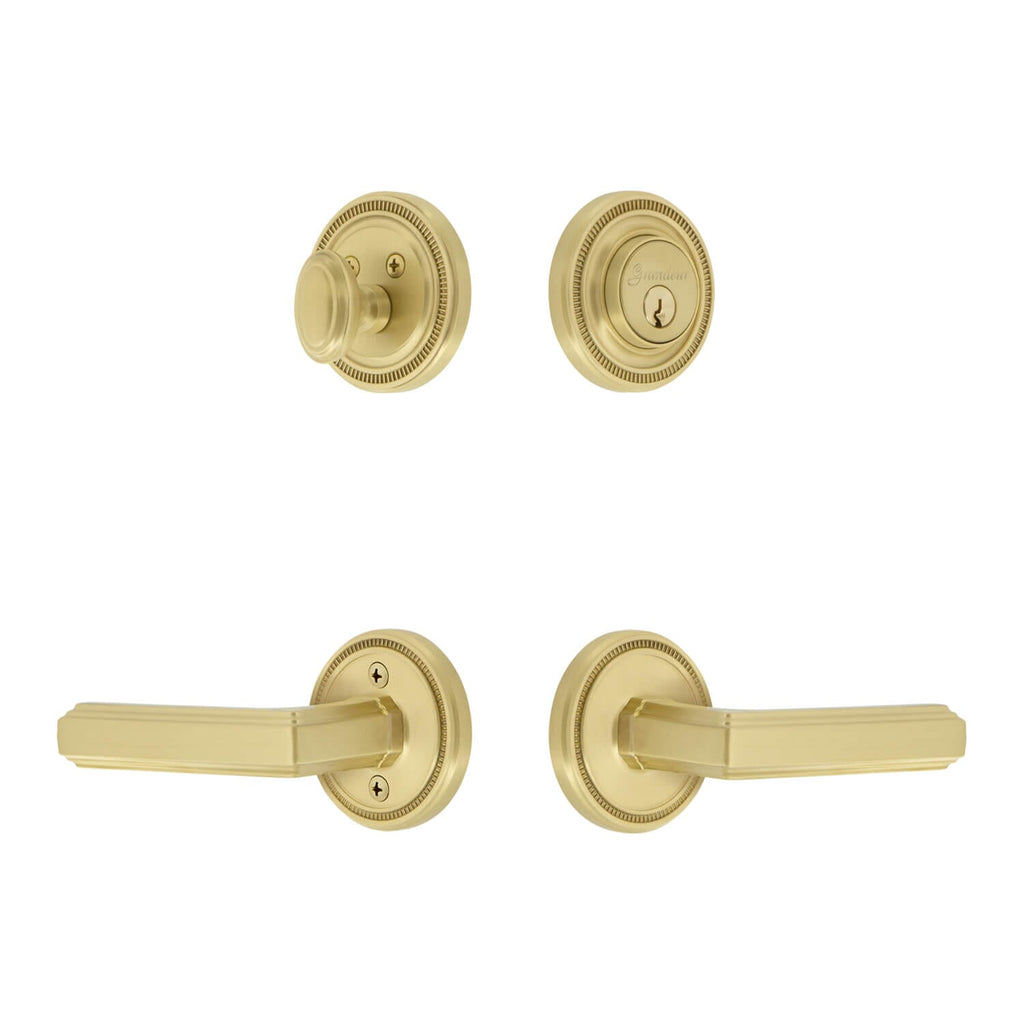 Soleil Rosette Entry Set with Carre Lever in Satin Brass