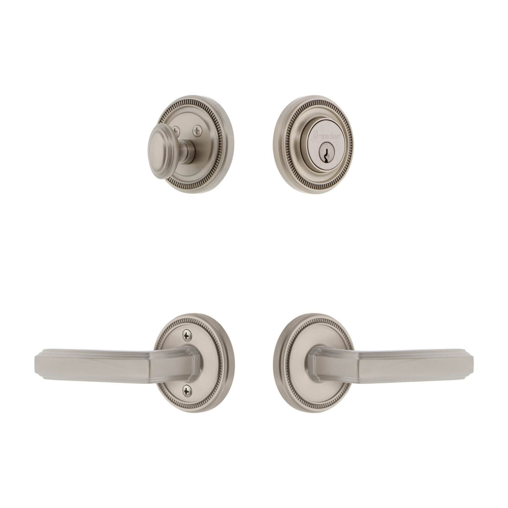 Soleil Rosette Entry Set with Carre Lever in Satin Nickel