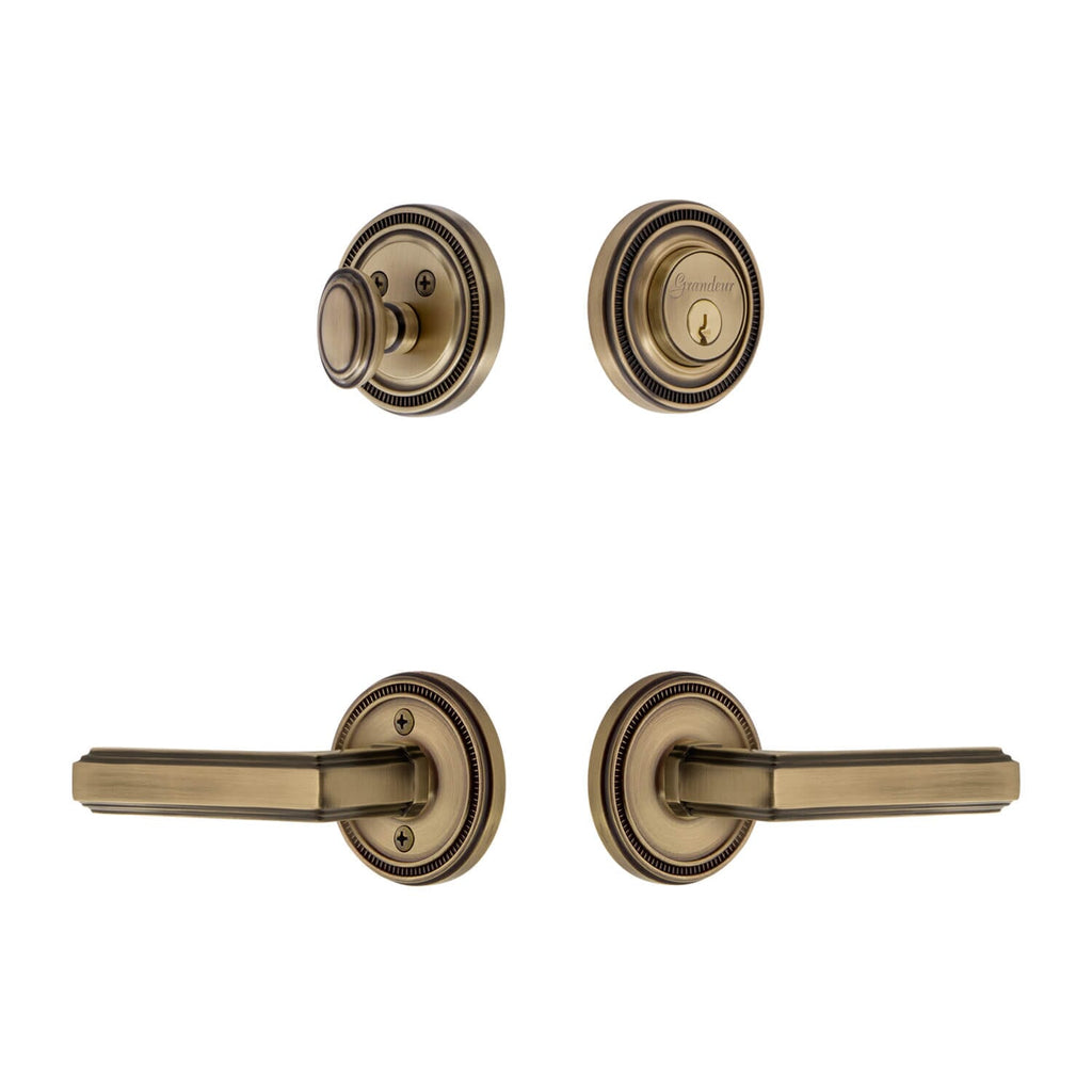 Soleil Rosette Entry Set with Carre Lever in Vintage Brass
