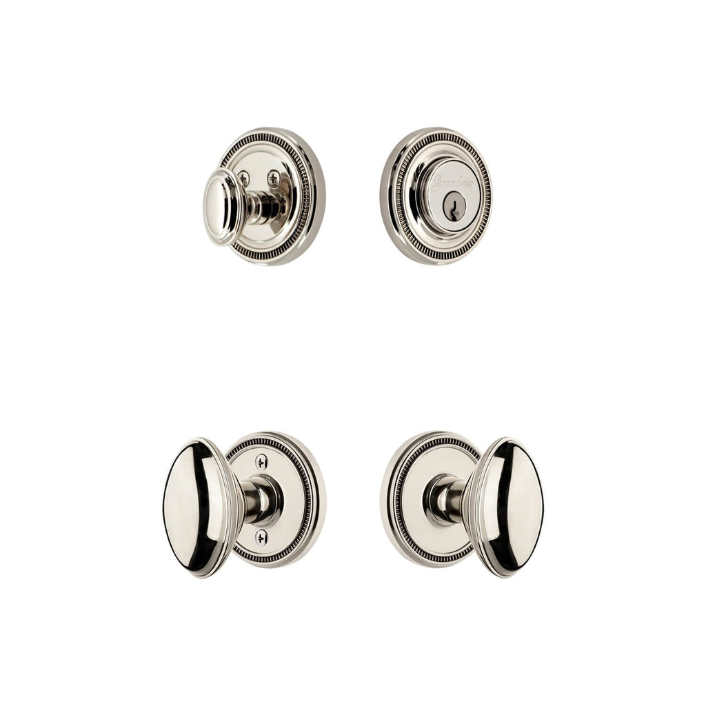 Soleil Rosette Entry Set with Eden Prairie Knob in Polished Nickel