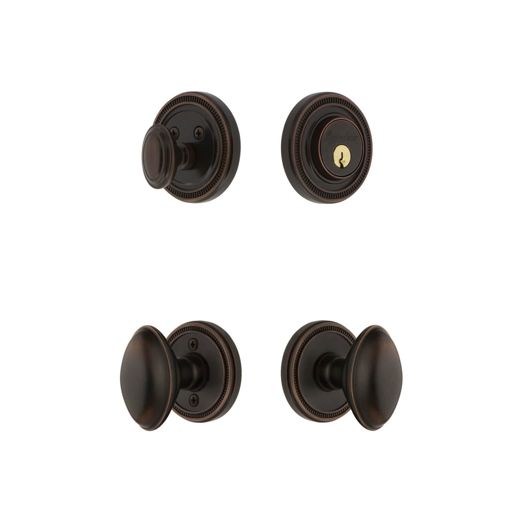 Soleil Rosette Entry Set with Eden Prairie Knob in Timeless Bronze