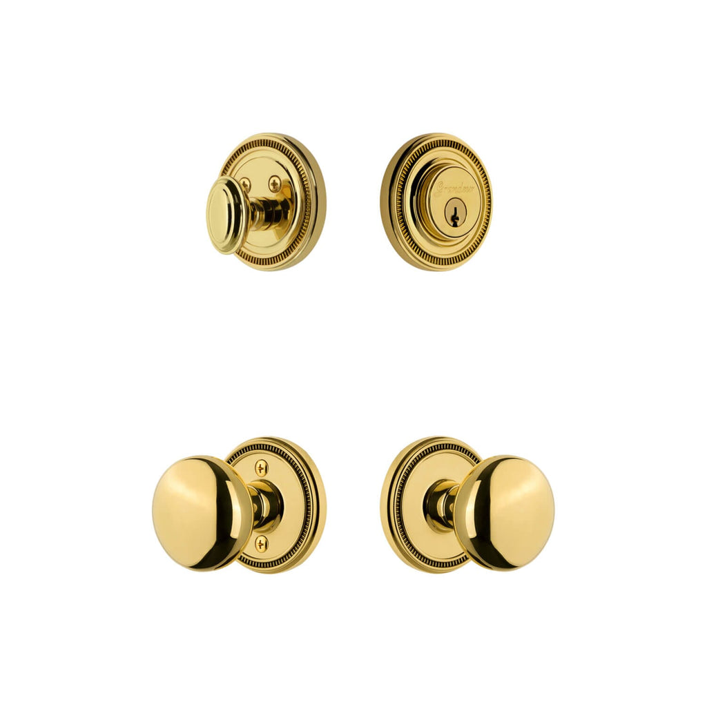 Soleil Rosette Entry Set with Fifth Avenue Knob in Lifetime Brass