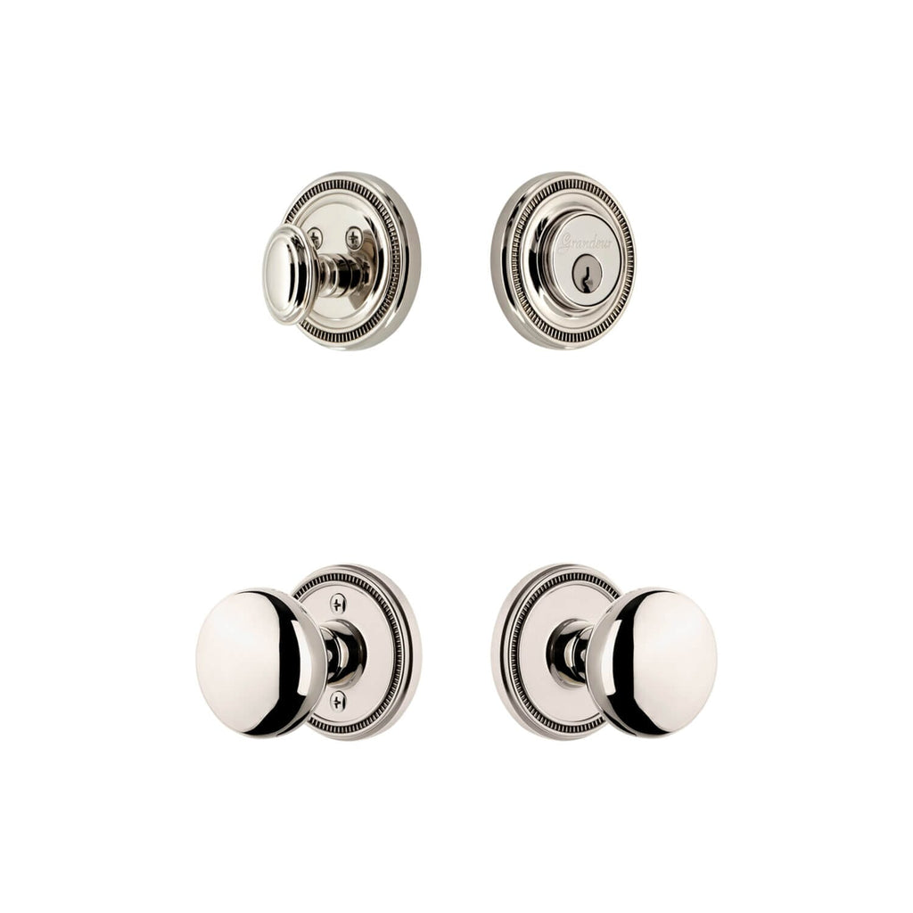 Soleil Rosette Entry Set with Fifth Avenue Knob in Polished Nickel