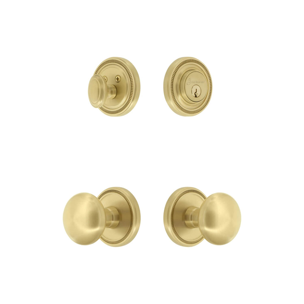 Soleil Rosette Entry Set with Fifth Avenue Knob in Satin Brass