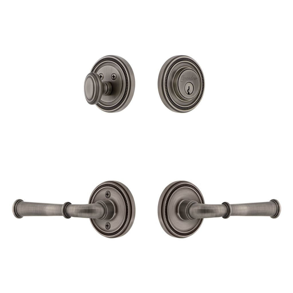 Soleil Rosette Entry Set with Georgetown Lever in Antique Pewter