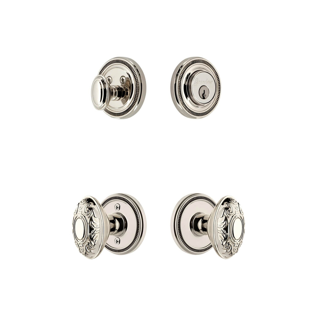 Soleil Rosette Entry Set with Grande Victorian Knob in Polished Nickel