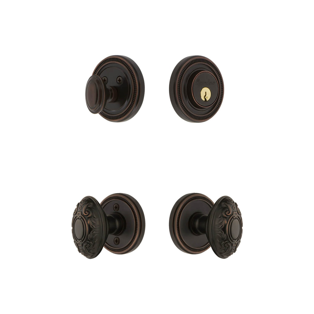 Soleil Rosette Entry Set with Grande Victorian Knob in Timeless Bronze