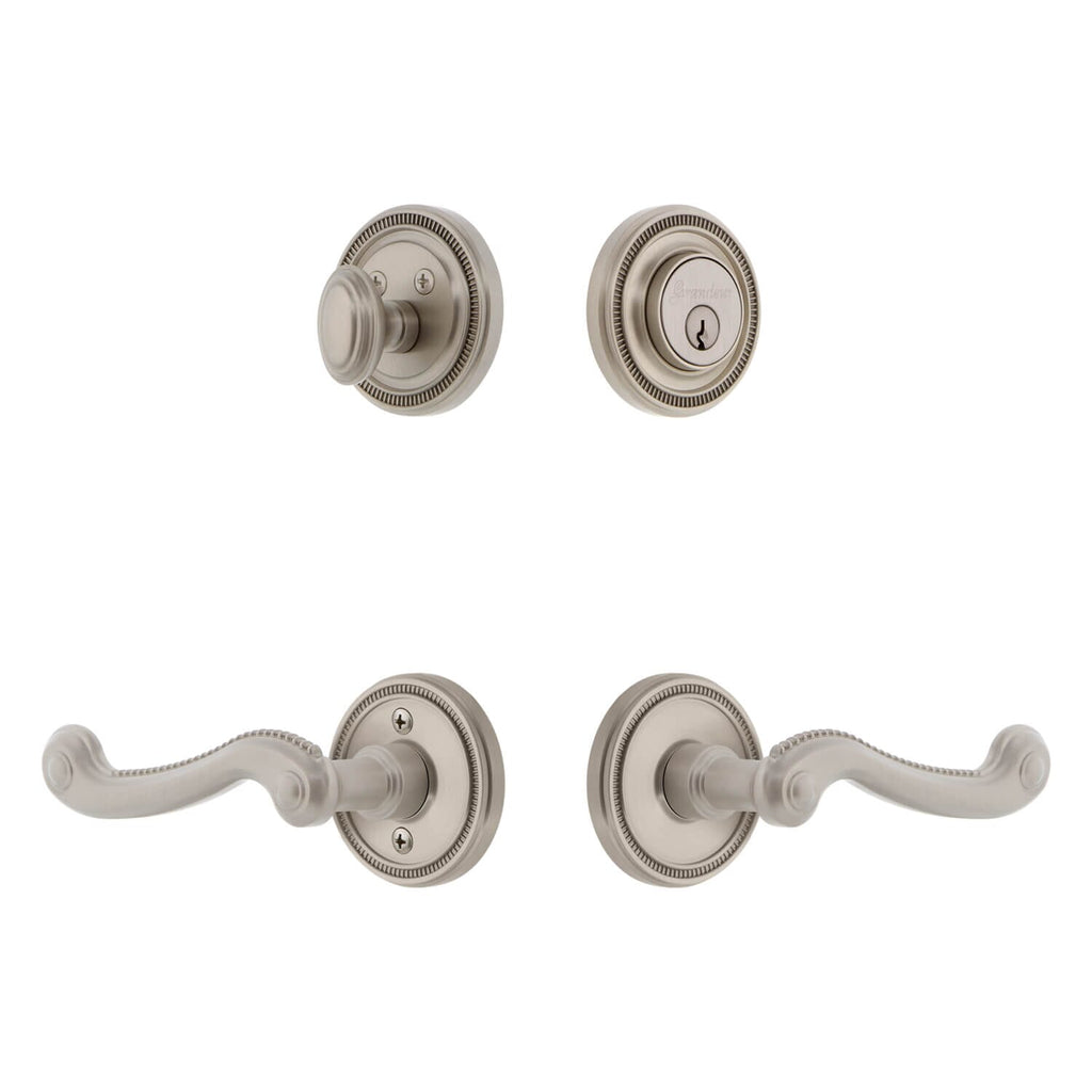 Soleil Rosette Entry Set with Newport Lever in Satin Nickel