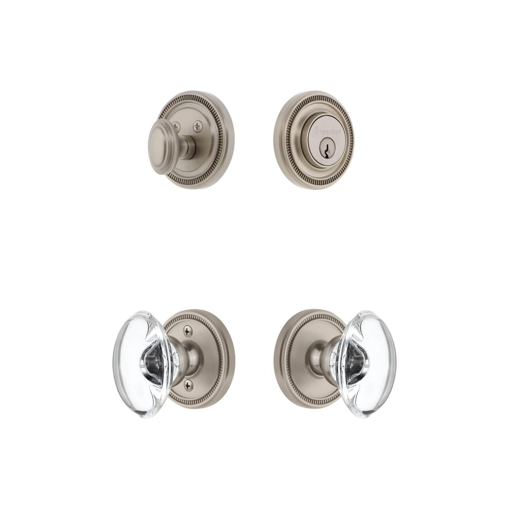 Soleil Rosette Entry Set with Provence Crystal Knob in Satin Nickel