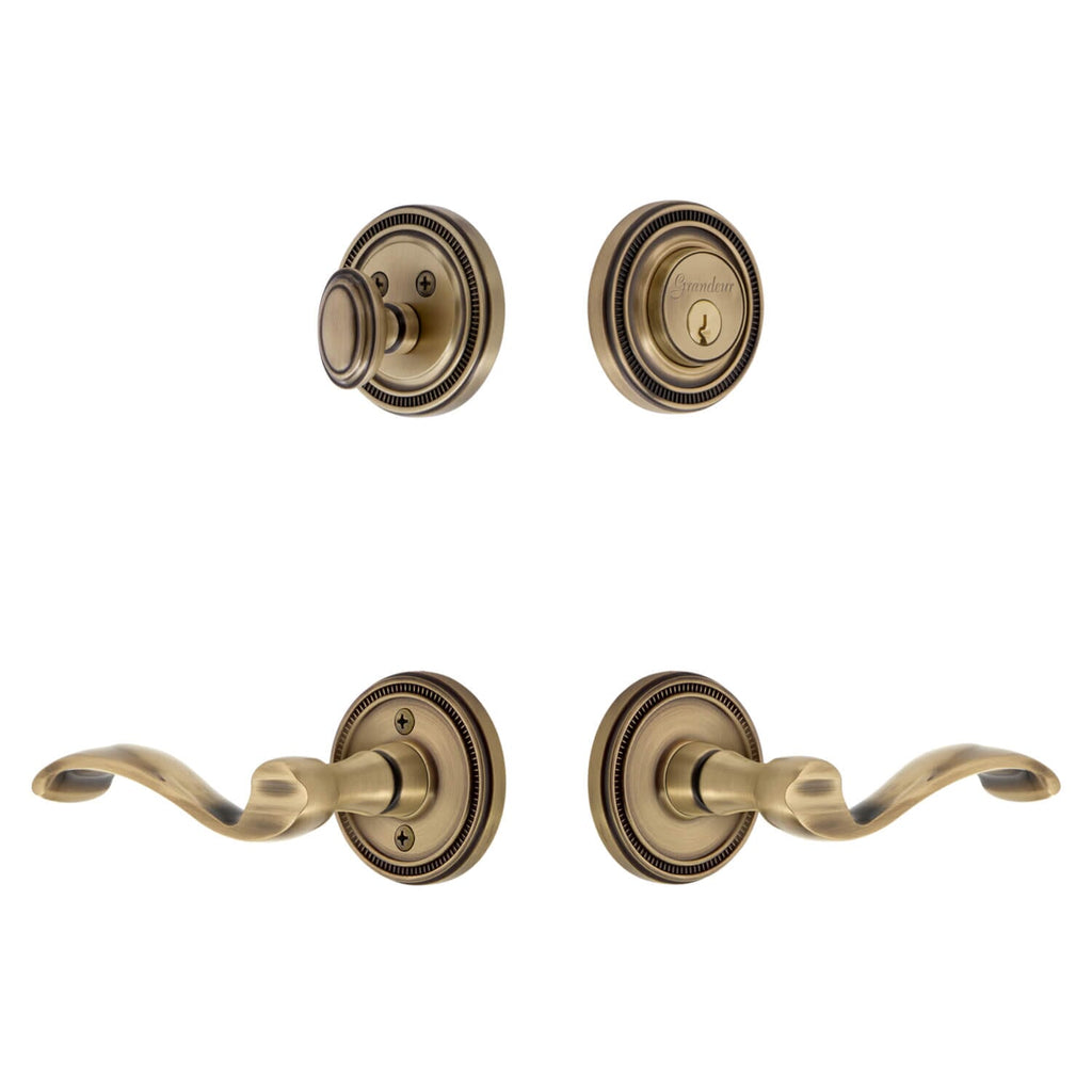 Soleil Rosette Entry Set with Portofino Lever in Vintage Brass