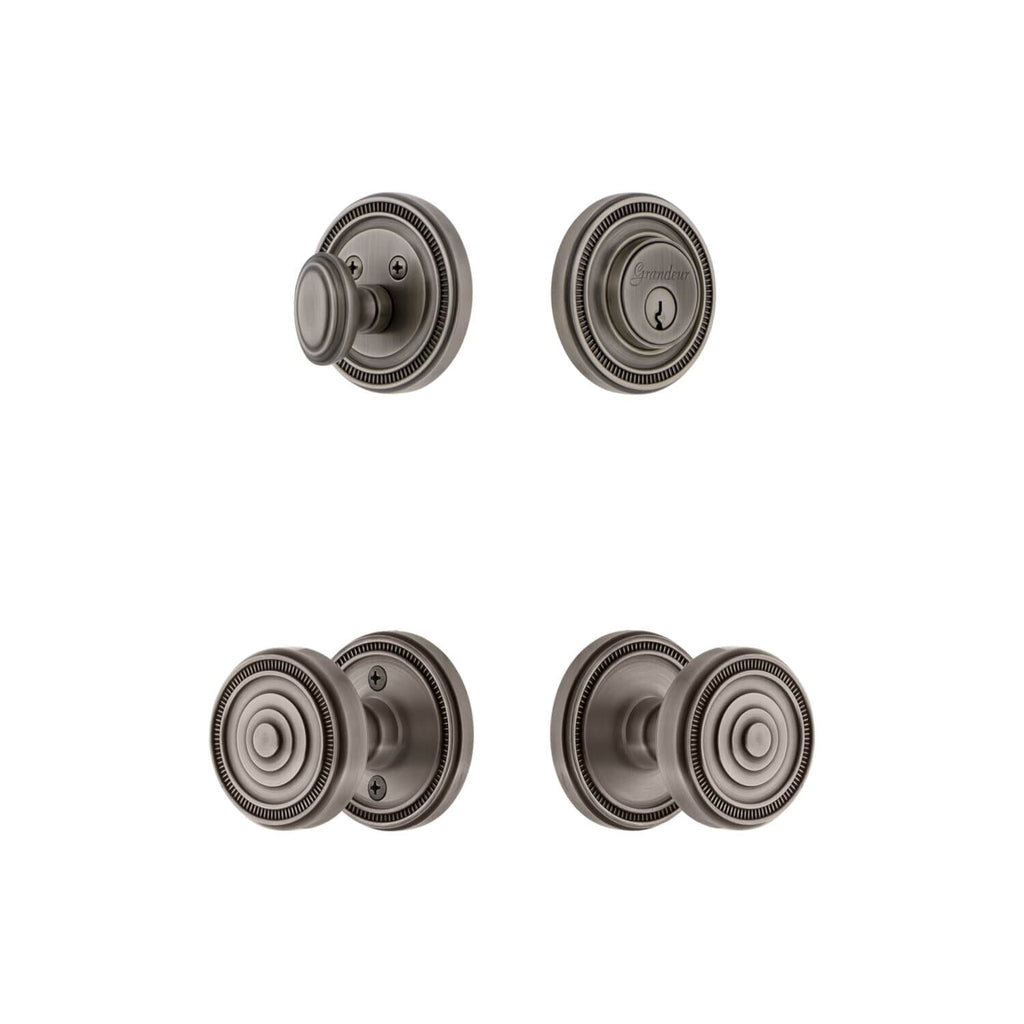 Soleil Rosette Entry Set with Soleil Knob in Antique Pewter