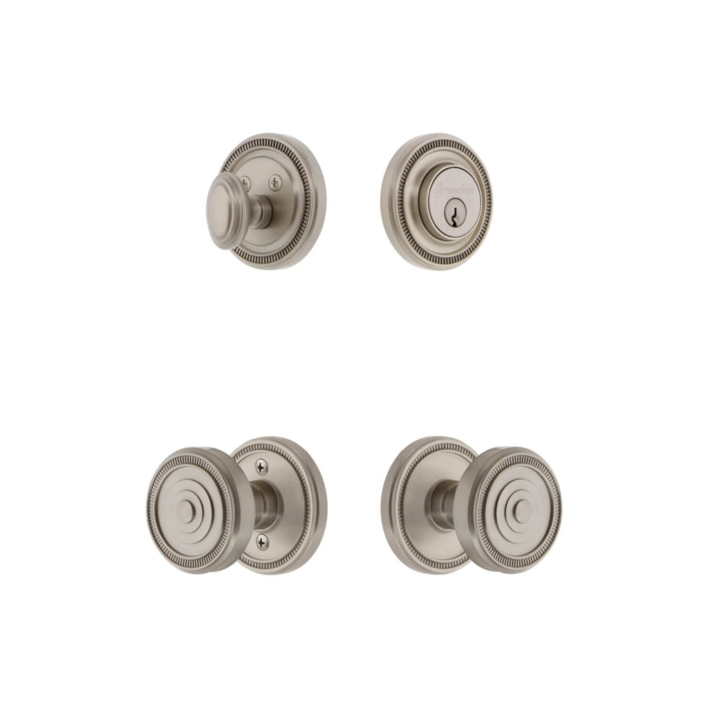 Soleil Rosette Entry Set with Soleil Knob in Satin Nickel