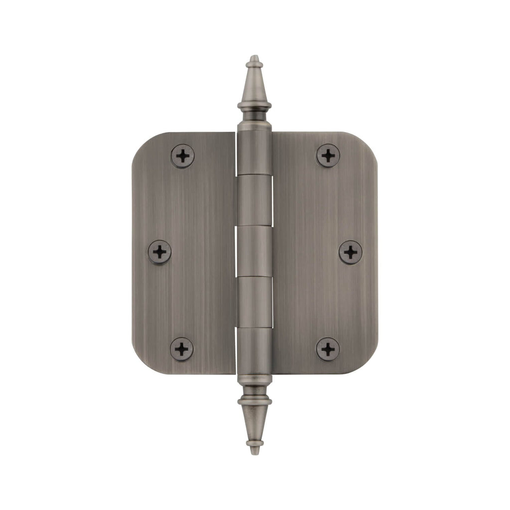 3.5" Steeple Tip Residential Hinge with 5/8" Radius Corners in Antique Pewter