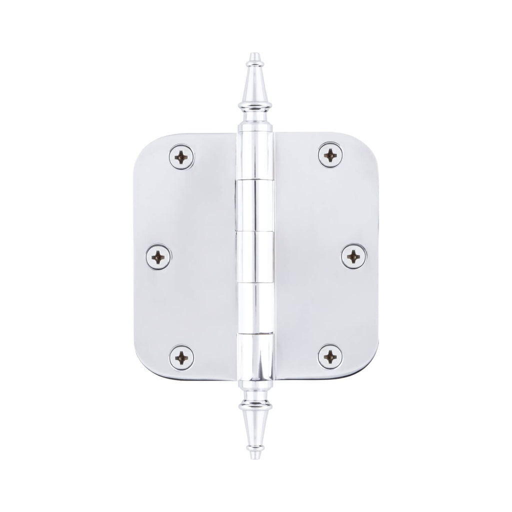 3.5" Steeple Tip Residential Hinge with 5/8" Radius Corners in Bright Chrome