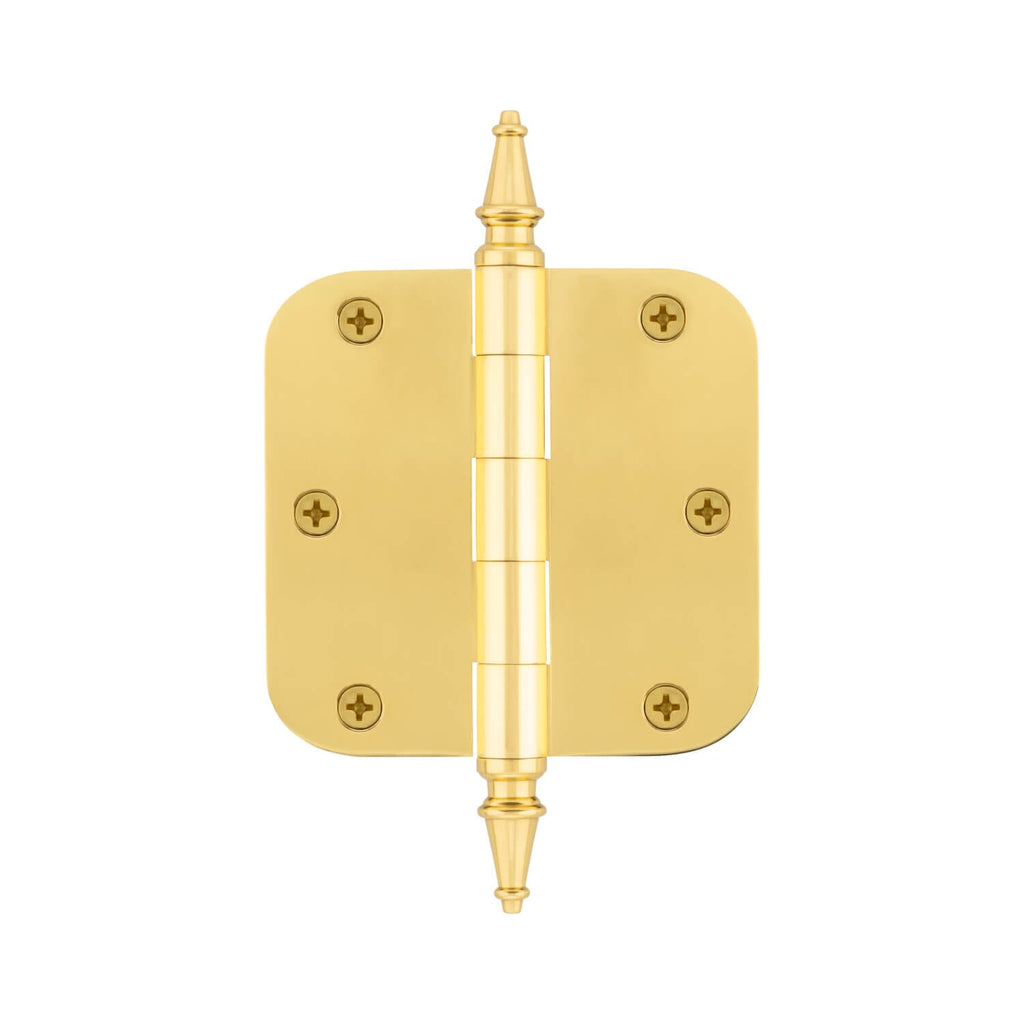 3.5" Steeple Tip Residential Hinge with 5/8" Radius Corners in Polished Brass