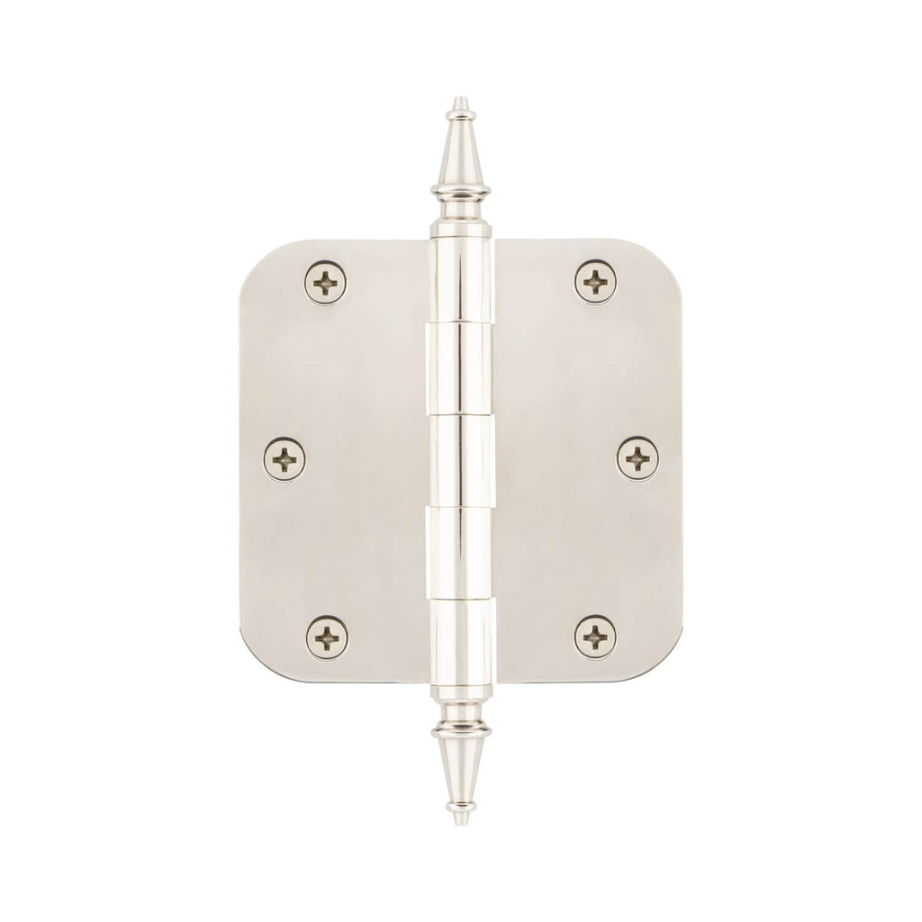 3.5" Steeple Tip Residential Hinge with 5/8" Radius Corners in Polished Nickel