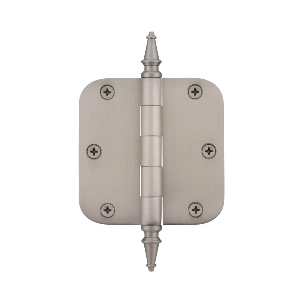 3.5" Steeple Tip Residential Hinge with 5/8" Radius Corners in Satin Nickel